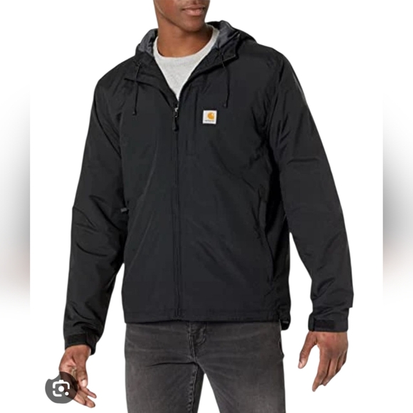 Carhartt Men's Relaxed Fit Rain defender in Black hooded jacket weather Proof - Picture 1 of 12